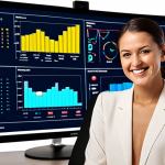 **

A data analyst smiling confidently, bathed in the glow of multiple computer screens. One screen displays a complex SQL query related to customer purchase patterns, highlighting keywords like SELECT, JOIN, and WHERE. Charts and graphs visualizing the query results (e.g., customer segmentation, product affinity analysis) are visible on other screens. The overall impression is empowerment and insightful discovery through SQL.

**